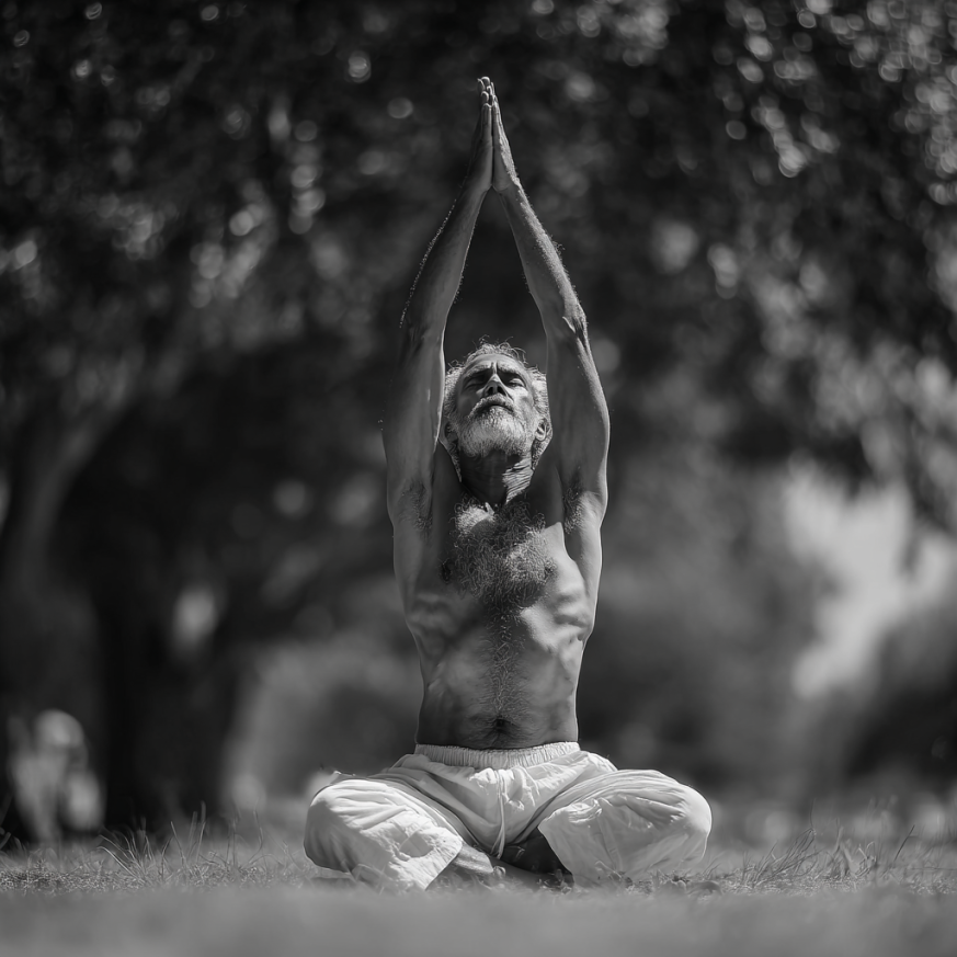 Adultos mayores practicando yoga